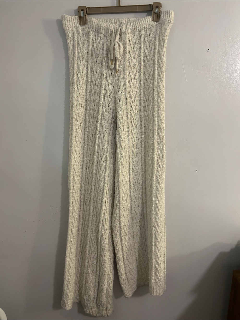 Pink Rose Cream Wide-Leg Cable Knit Pants